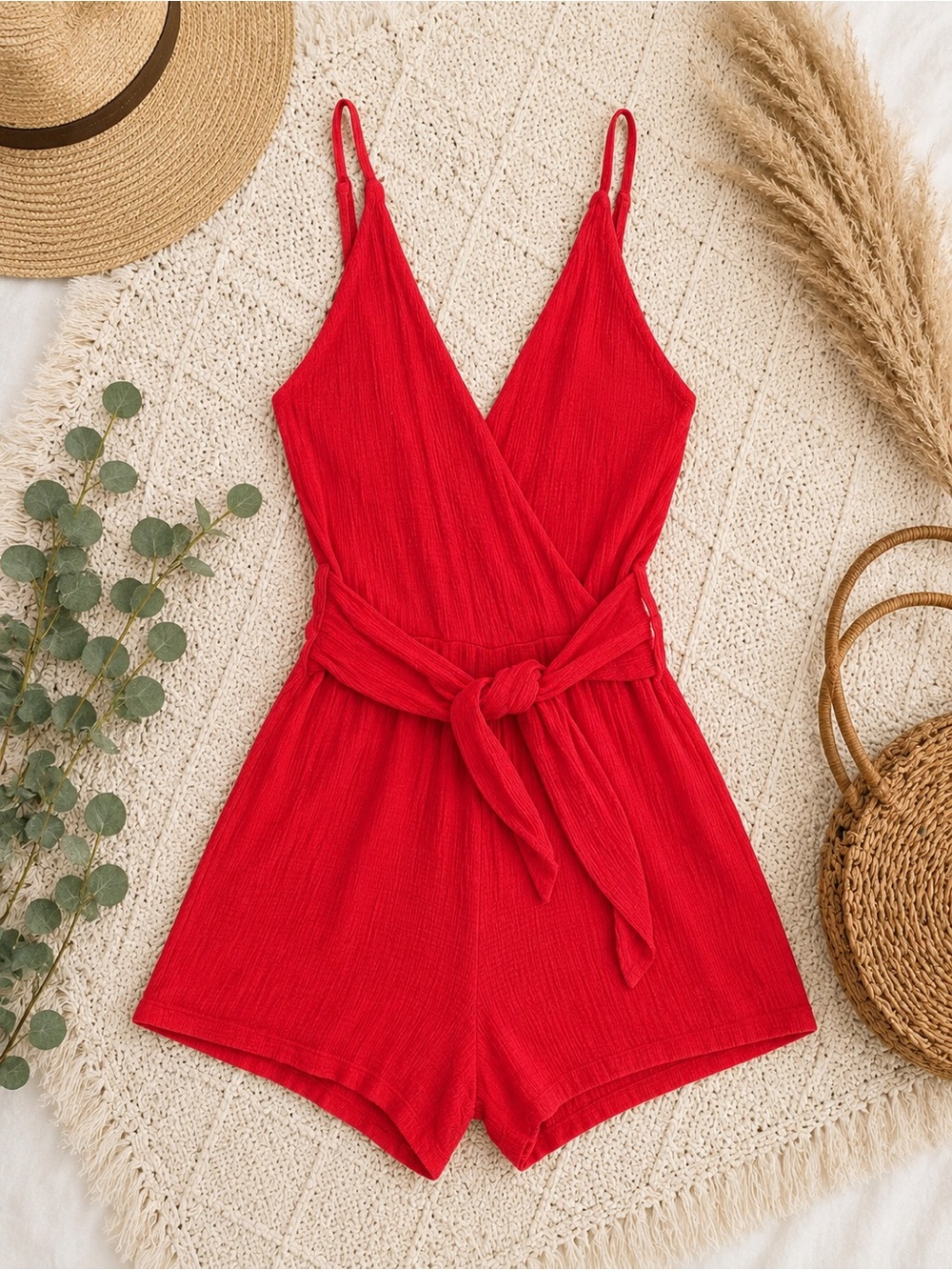 Red Wrap Front Romper